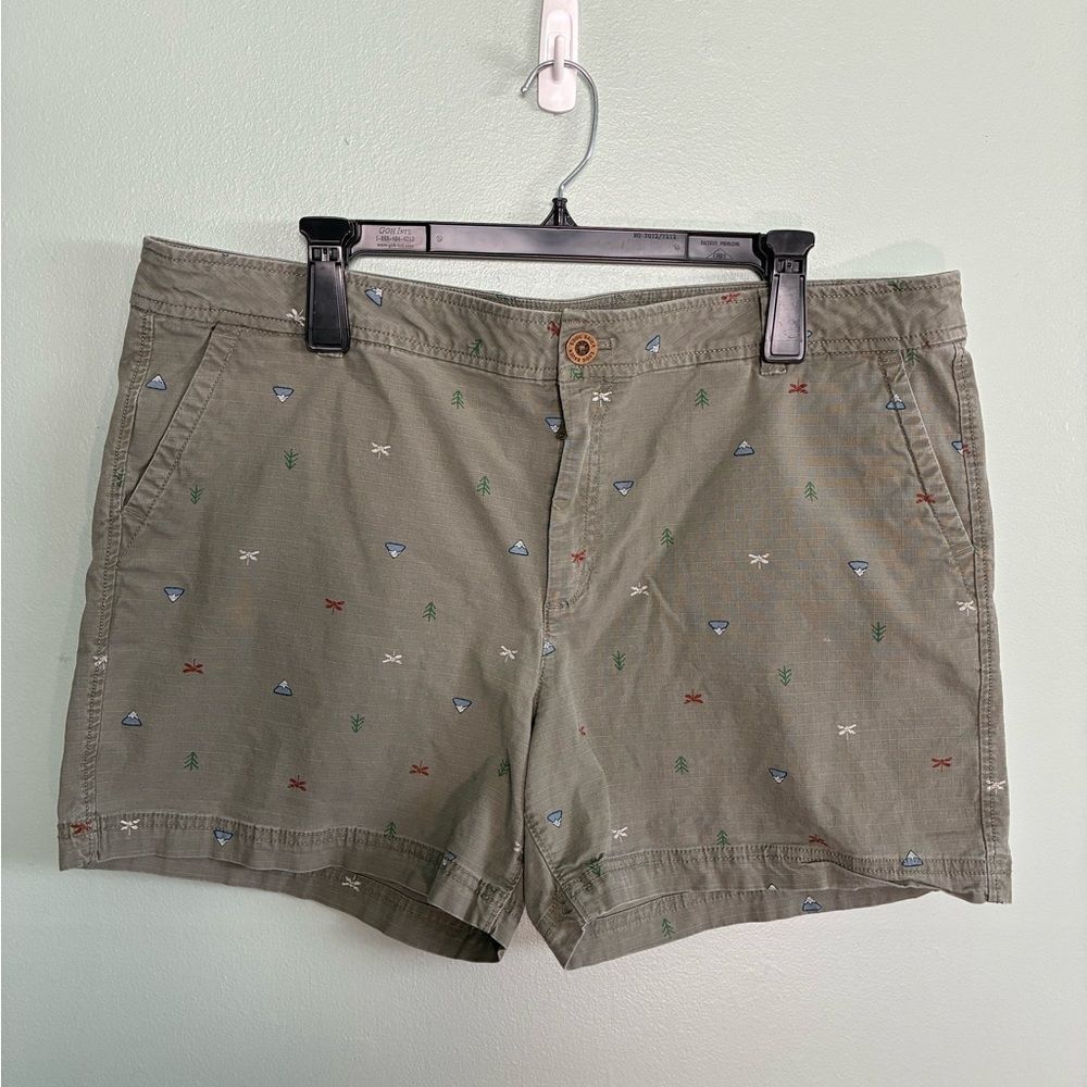 Eddie Bauer Women's Hiking Camping Shorts Green Dyed Dragonfly Summer SZ 18
